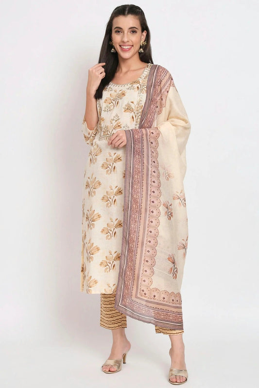 Cream Magic Cotton Stitched Salwar Suit NCSS11111906