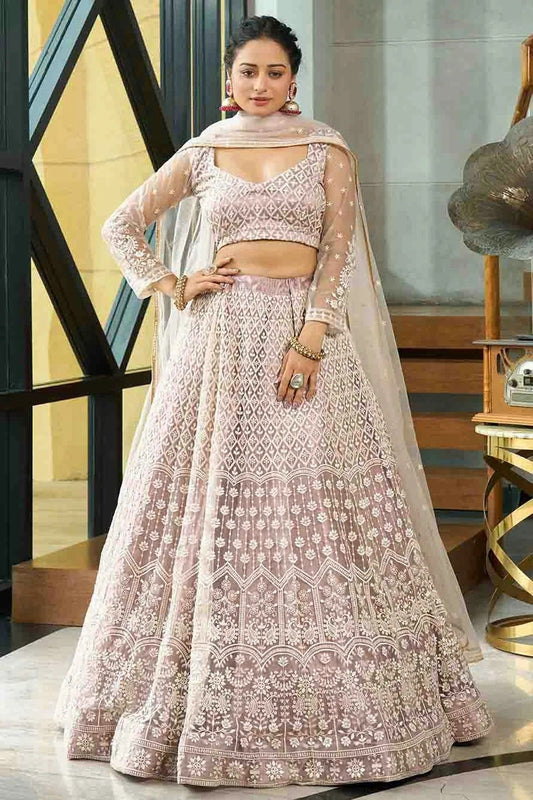 Cream Net Semi Stitched Lehenga Choli NCLC11710102