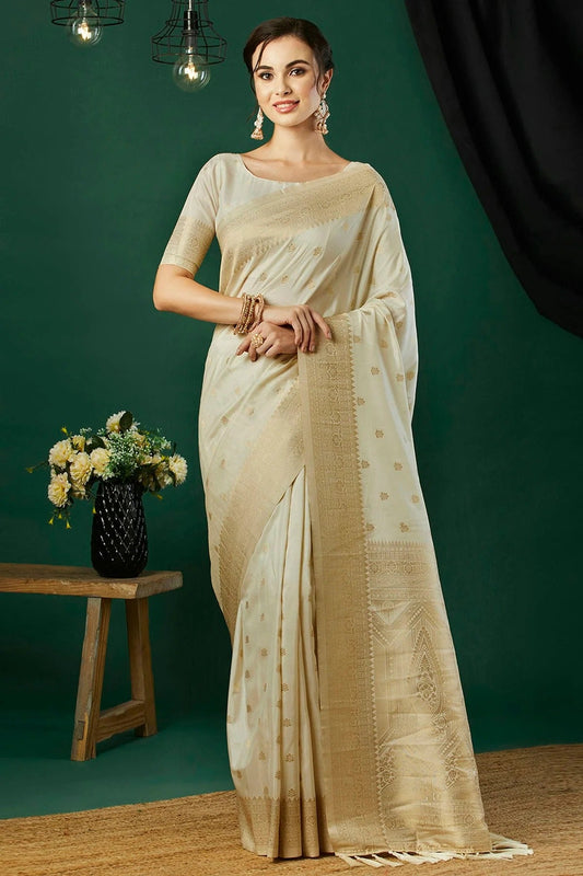 Cream Nylon Banarasi Traditional Saree NCSD11111504