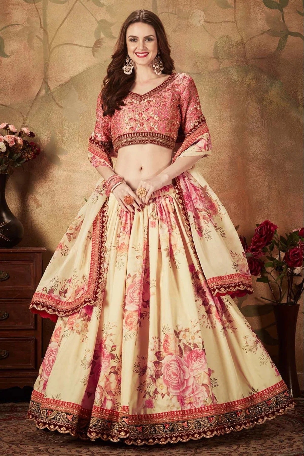 Cream Organza Lehenga Choli NCLC10110319