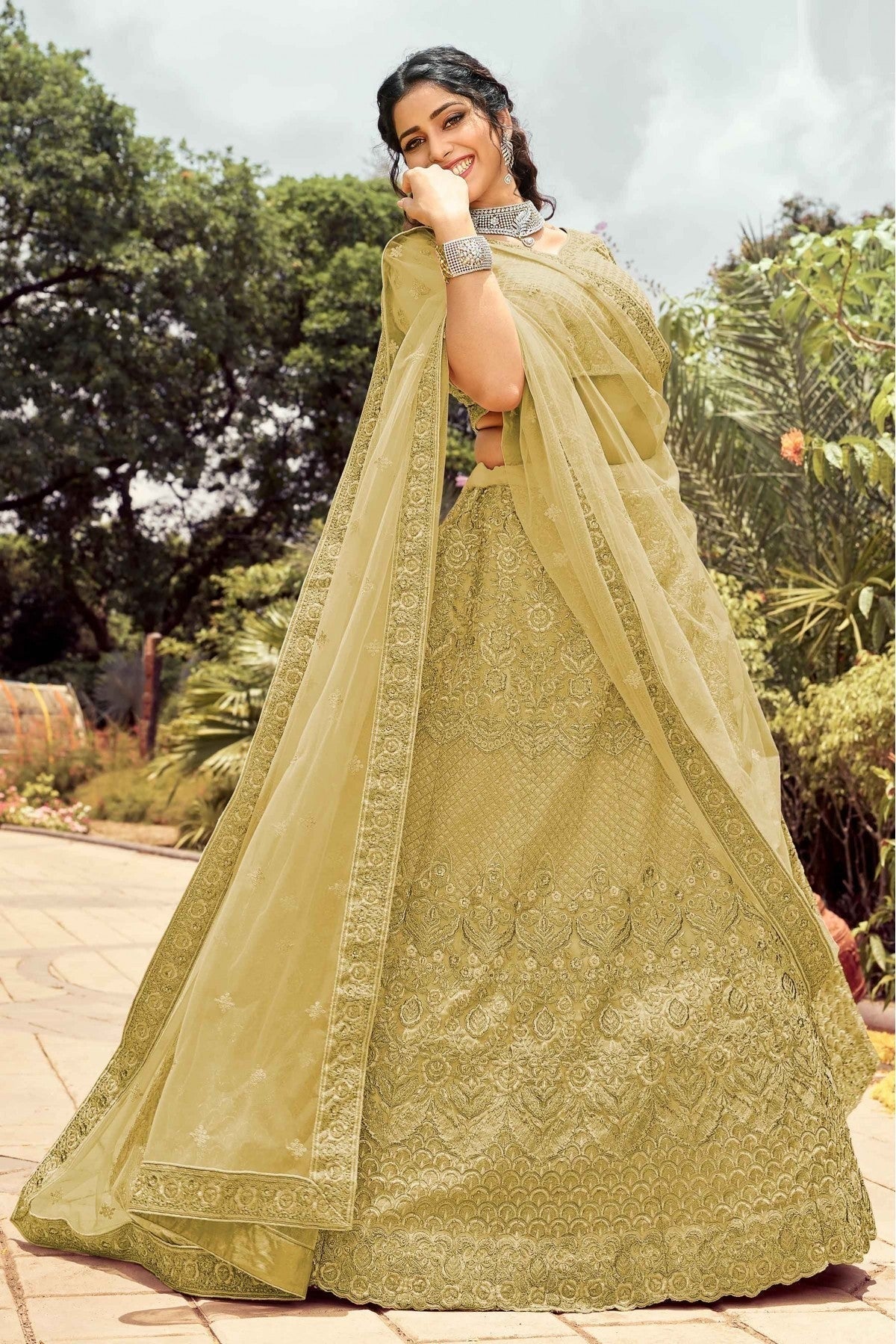 Cream Organza Resham Lehenga Choli NCLC10810405