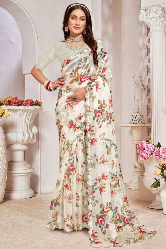 Cream Organza Silk Designer Saree NCSD11210275