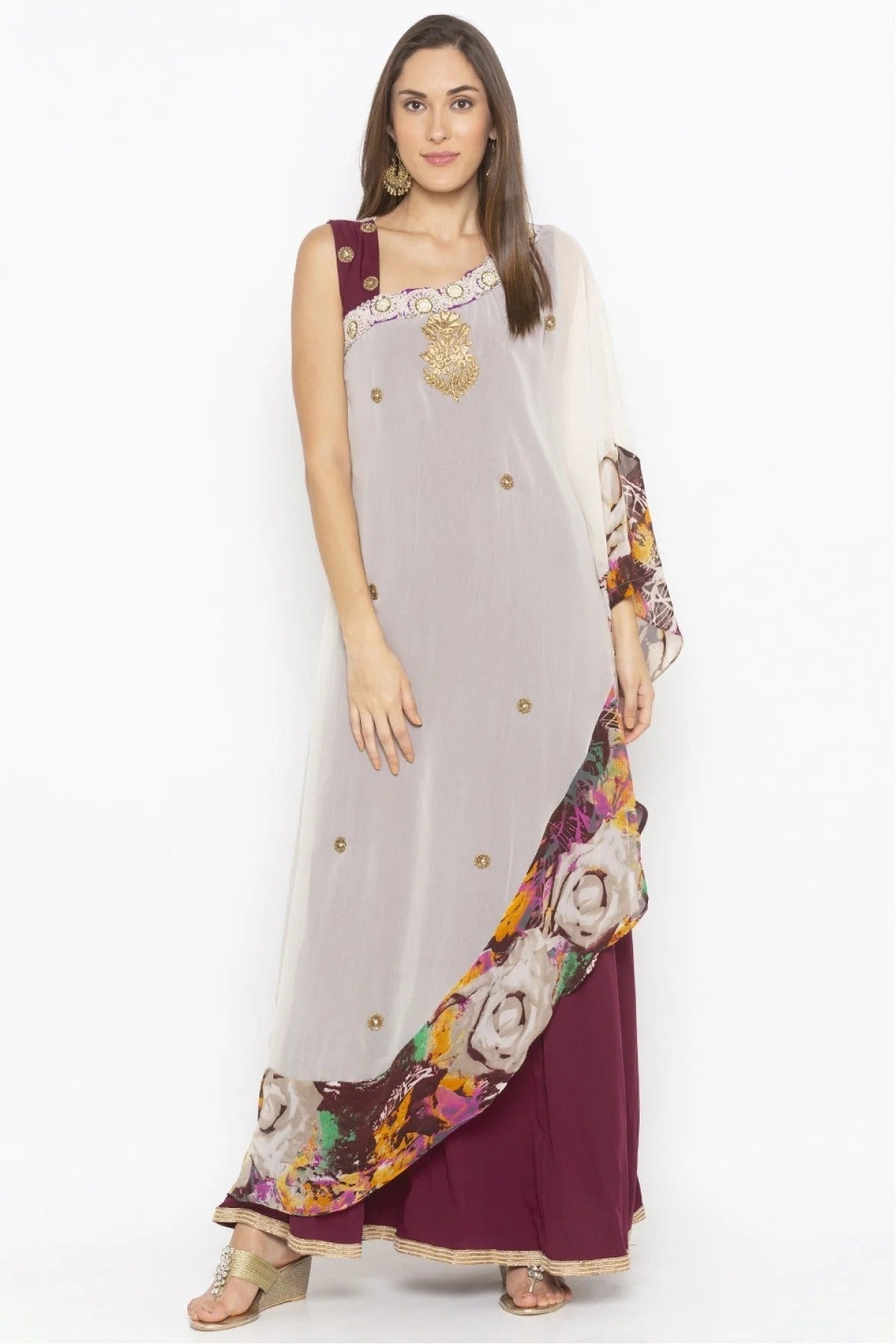 Cream Plus Size Georgette Embroidery Kurta Set NCKR10710309