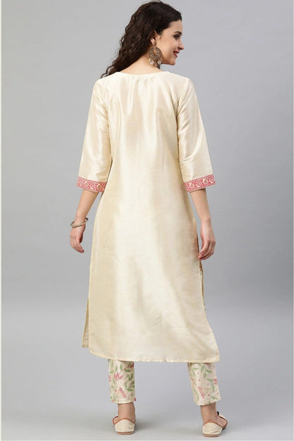 Cream Plus Size Poly Silk Kurta Set  NCKR10610143