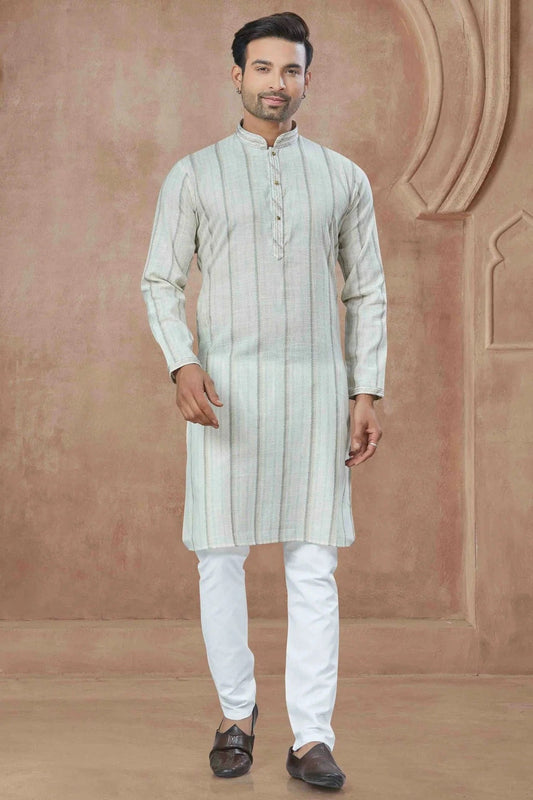 Cream Printed and Pintex Cotton Kurta Pajama NCKP11110538