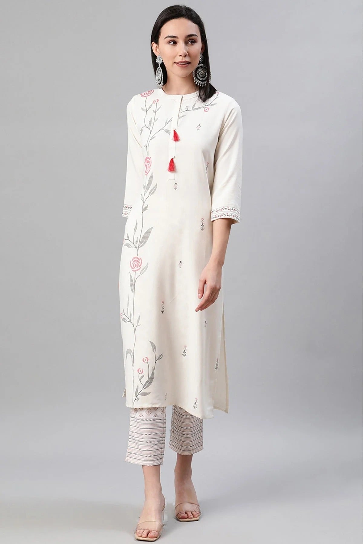 Cream Rayon Foil Print Kurti NCKR10610210