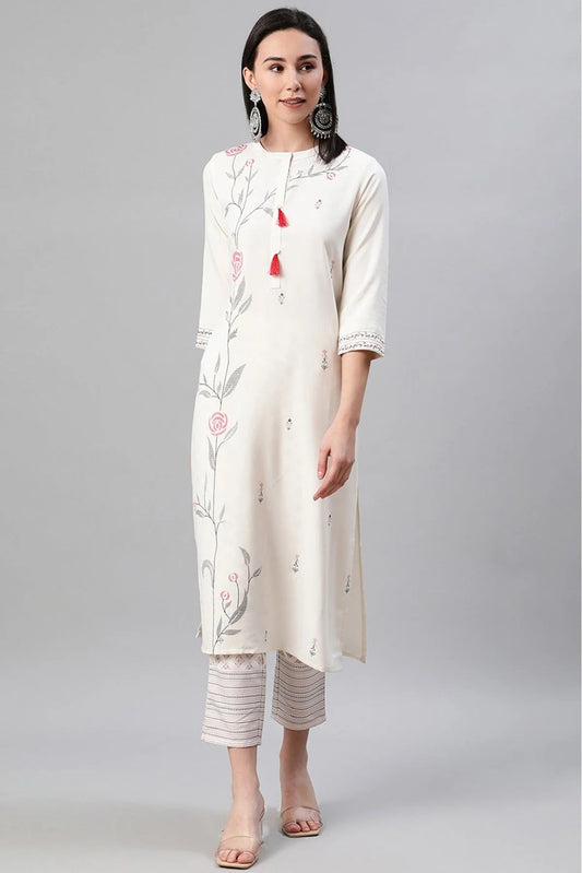 Cream Rayon Foil Print Kurti NCKR10610210