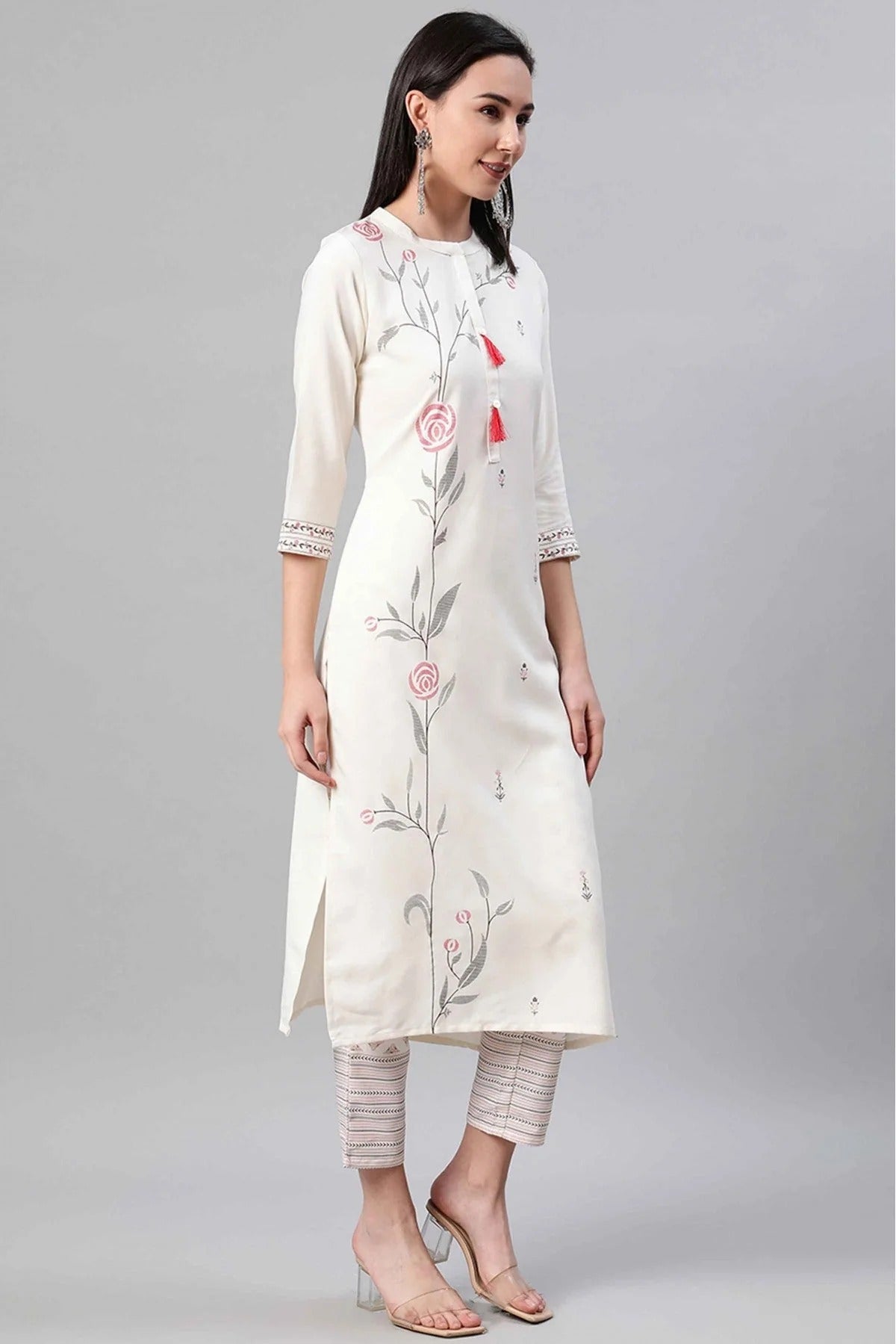 Cream Rayon Foil Print Kurti NCKR10610210