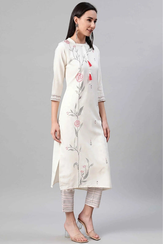 Cream Rayon Foil Print Kurti NCKR10610210