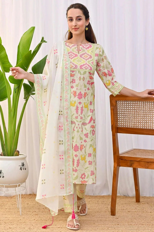 Cream Rayon Slub Stitched Suit NCSS11111426
