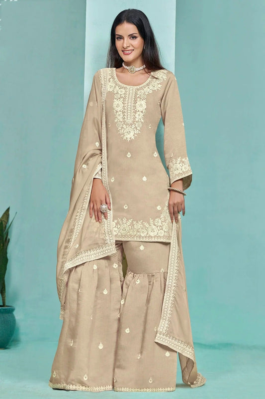 Cream Roman Silk Sharara Suit NCSM10510219