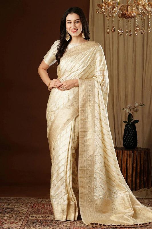 Cream Satin Silk Traditional Saree NCSD11111498