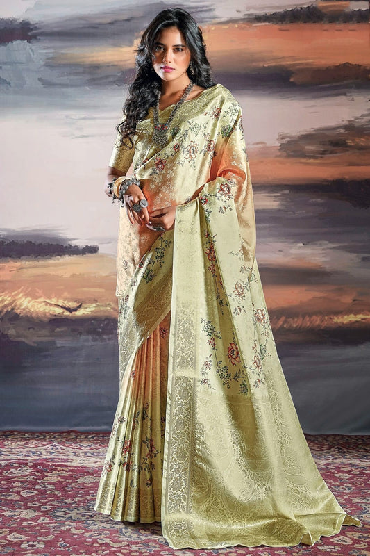 Cream Satin Traditional Saree NCSD12910102