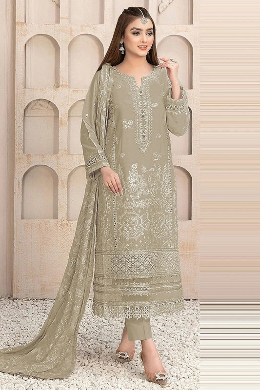 Cream Semi Stitched Faux Georgette Pakistani Suit NCSM11410508