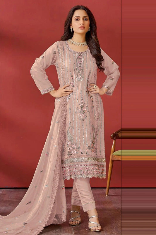 Cream Semi Stitched Faux Georgette Pakistani Suit NCSM11410517