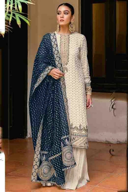 Cream Semi Stitched Faux Georgette Palazzo Pant Suit NCSM11410324