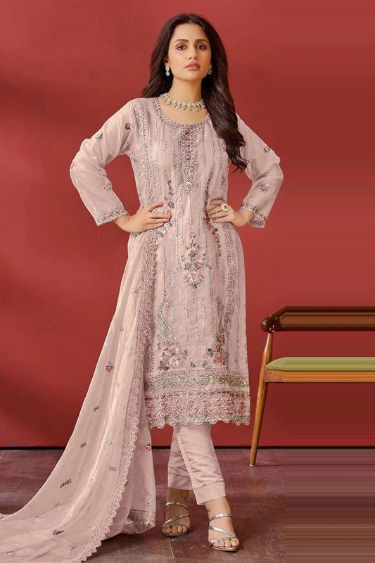 Cream Semi Stitched Organza Pakistani Suit NCSM11410519