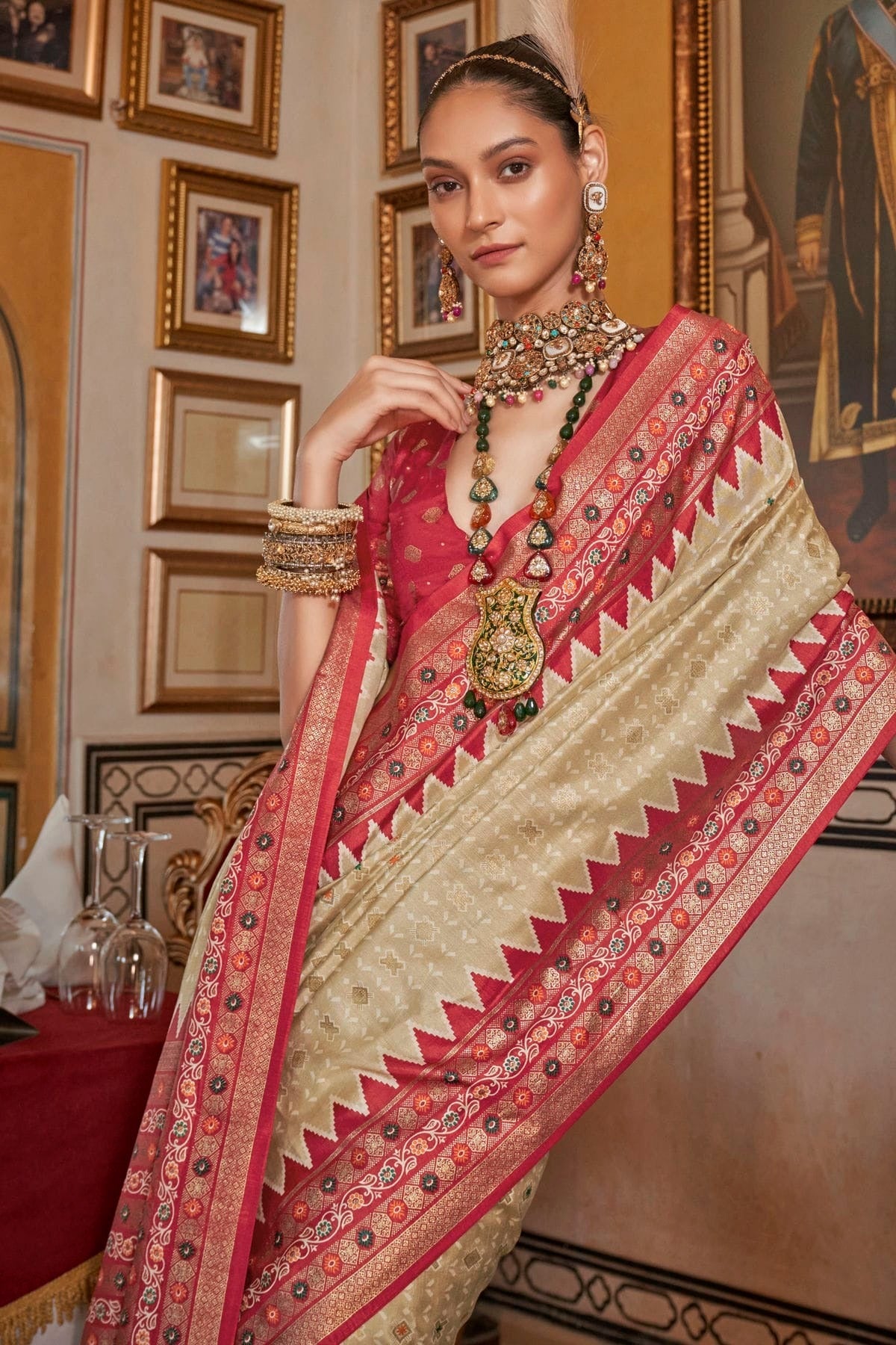 Cream Sigma Silk Patola Print Saree NCSD12910164