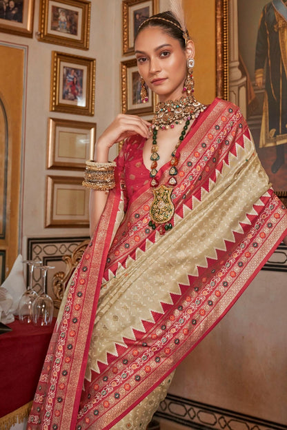 Cream Sigma Silk Patola Print Saree NCSD12910164