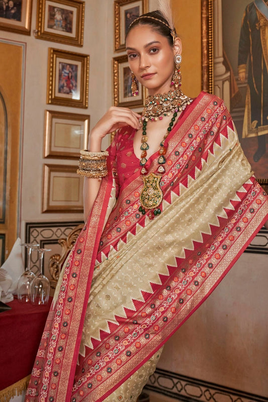 Cream Sigma Silk Patola Print Saree NCSD12910164