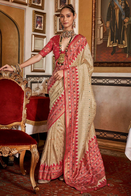 Cream Sigma Silk Patola Print Saree NCSD12910164