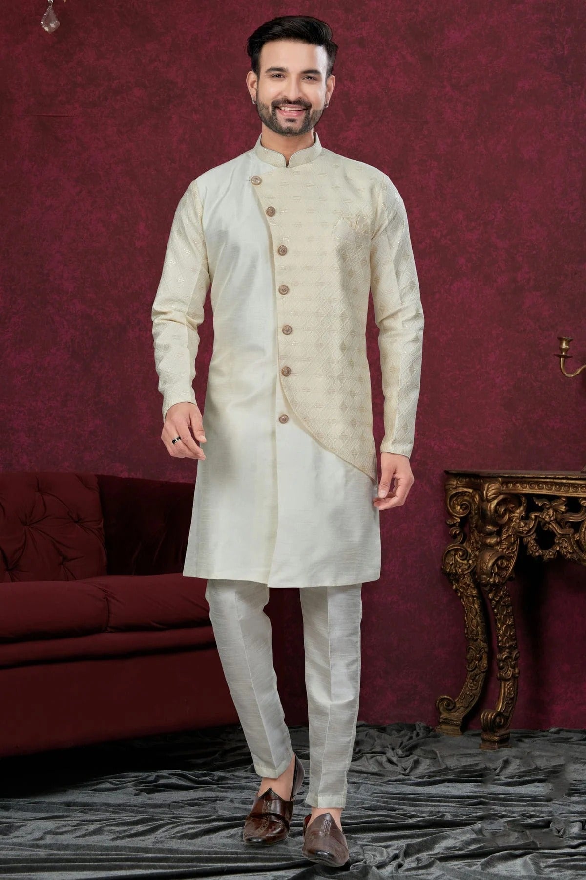 Cream Silk Dupion Sherwani NCSH10410156