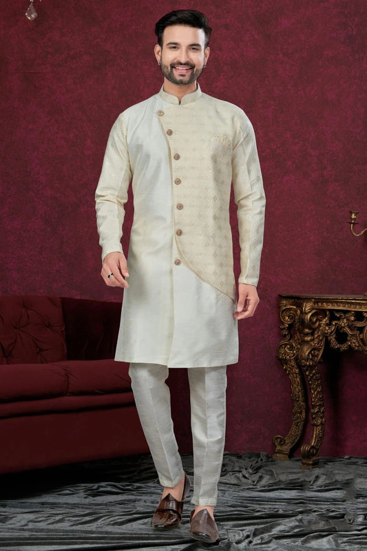 Cream Silk Dupion Sherwani NCSH10410156