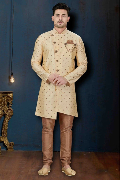 Cream Silk Party Wear Indo Western Sherwani NCSH10410338