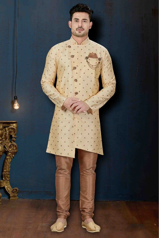 Cream Silk Party Wear Indo Western Sherwani NCSH10410338