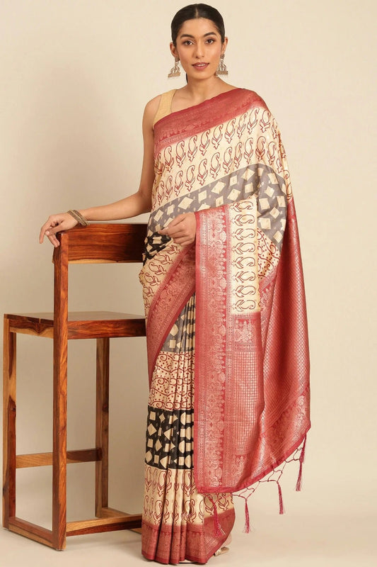 Cream Silk Traditional Saree NCSD11010439