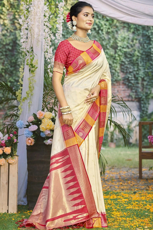 Cream Silk Woven Traditional Saree NCSD11010403