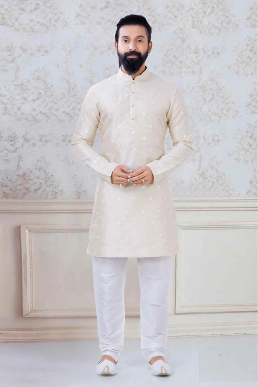 Cream Silk Festival Wear Kurta Pajama NCKP11310125