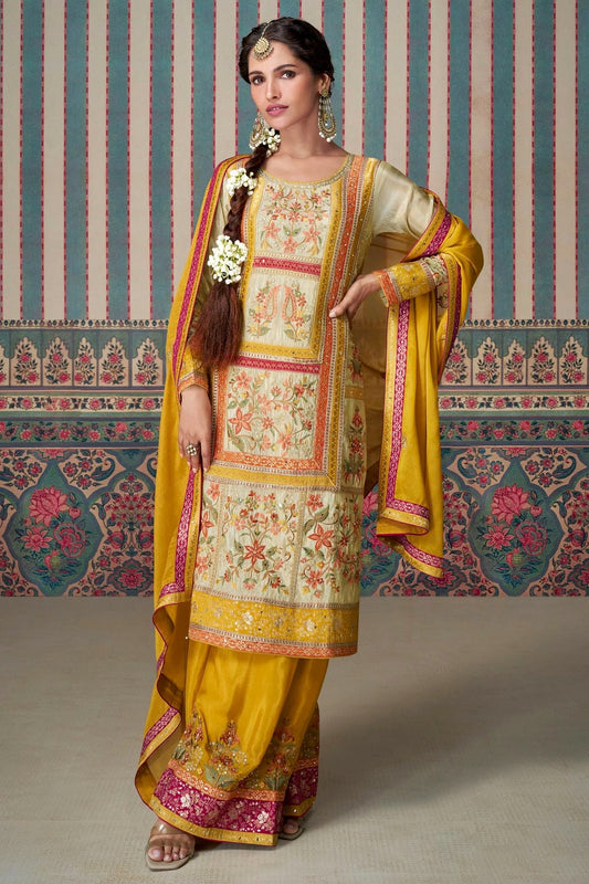 Cream Simar Silk Palazzo Pant Suit NCSM11410403