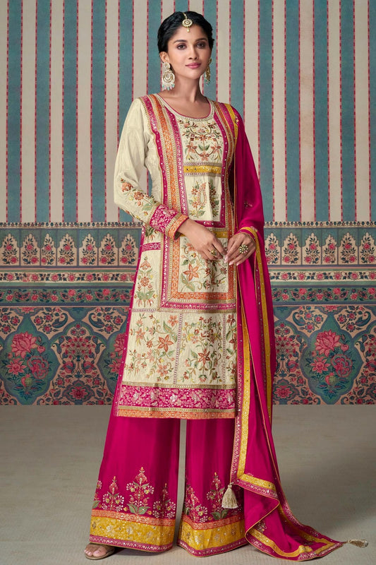 Cream Simar Silk Palazzo Pant Suit NCSM11410404