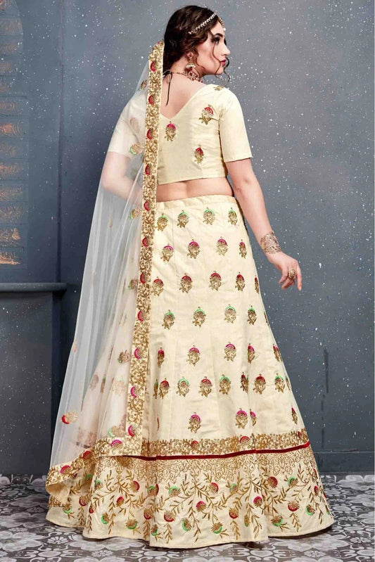 Cream Slub Silk Lehenga Choli NCLC10110274