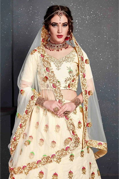 Cream Slub Silk Lehenga Choli NCLC10110274