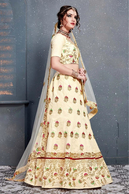 Cream Slub Silk Lehenga Choli NCLC10110274