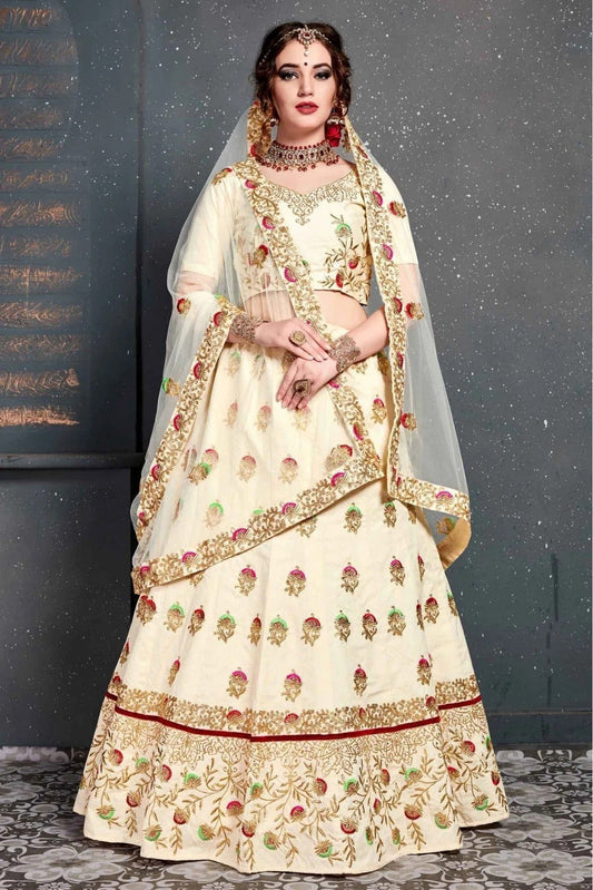 Cream Slub Silk Lehenga Choli NCLC10110274