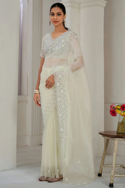 Cream Soft Organza Designer Saree NCSD11210237