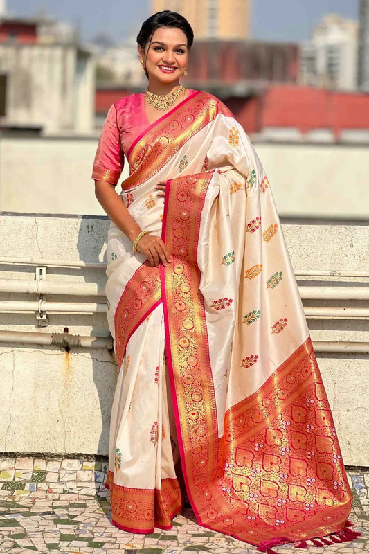 Cream Soft Silk Meenakari Traditional Saree NCSD11110427