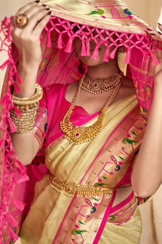 Cream Soft Tissue Silk Saree NCSD11112523