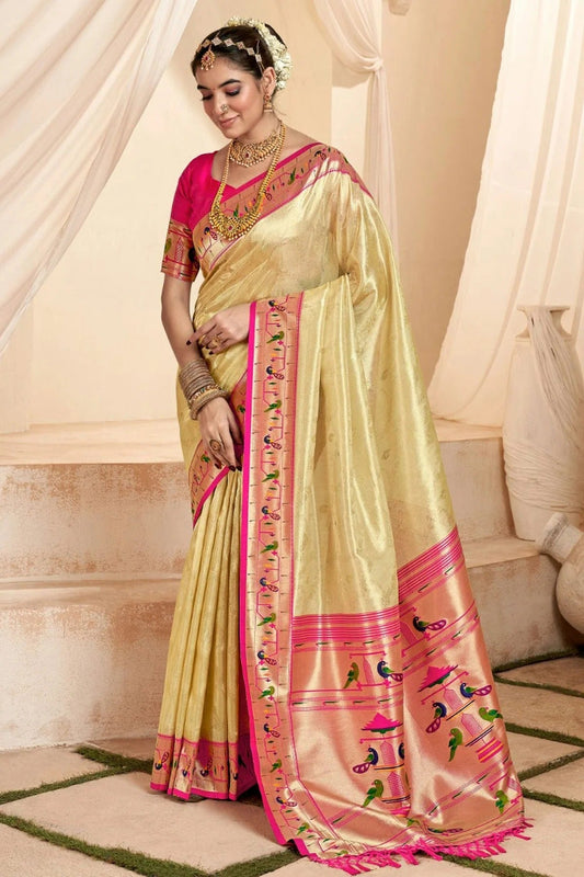 Cream Soft Tissue Silk Saree NCSD11112523