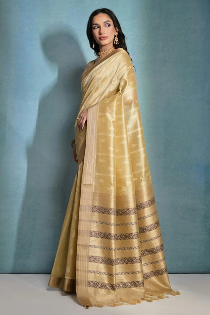 Cream Tussar Silk Saree NCSD11112516