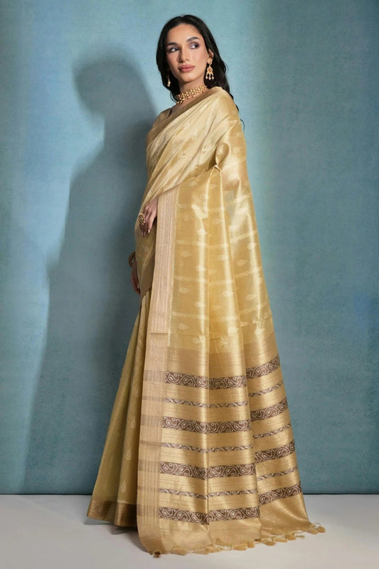 Cream Tussar Silk Saree NCSD11112516