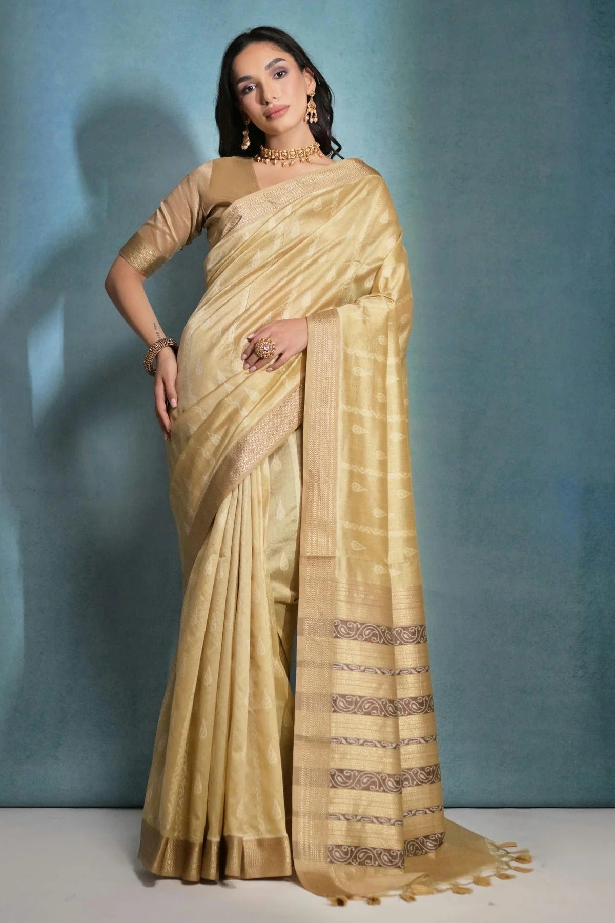 Cream Tussar Silk Saree NCSD11112516