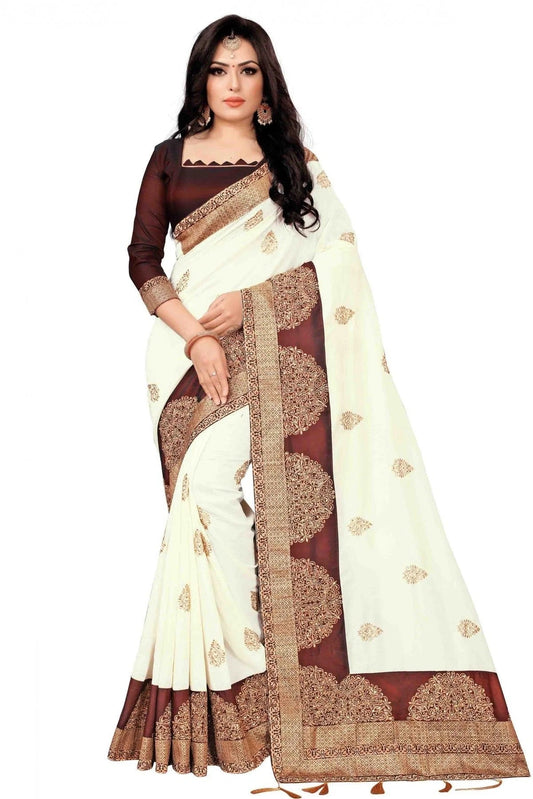 Cream Vichitra Silk Designer Saree NCSD11210654