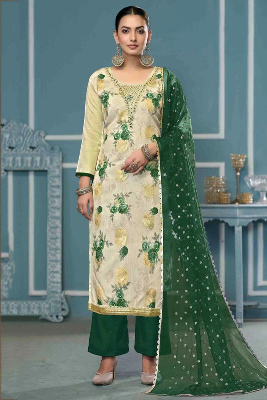 Cream Viscose Banarasi Pant Style Suit NCSM11110726