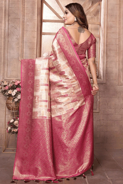Cream Woven Banarasi Chaturi Silk Traditional Saree NCSD12510155