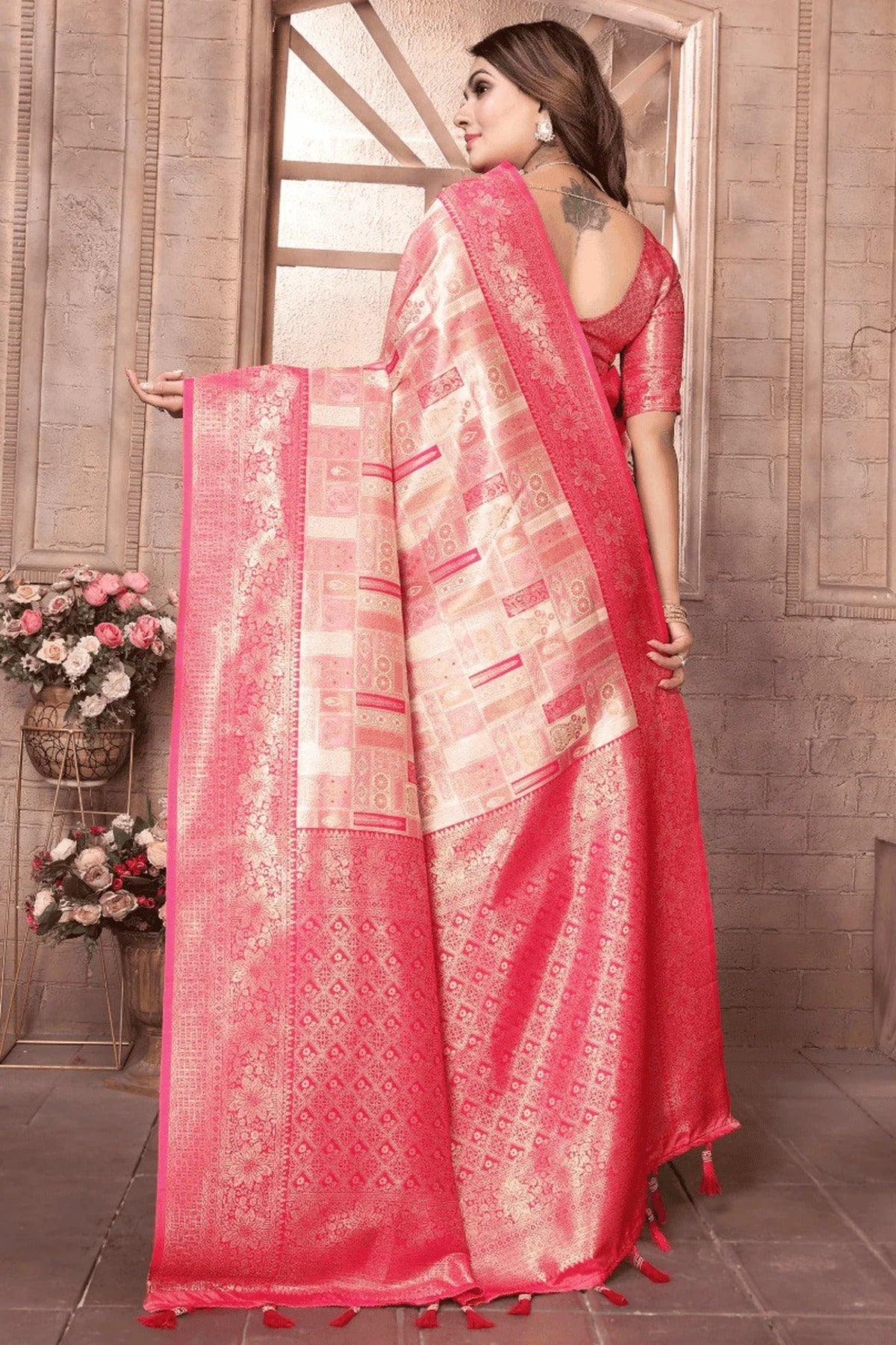 Cream Woven Banarasi Chaturi Silk Traditional Saree NCSD12510158