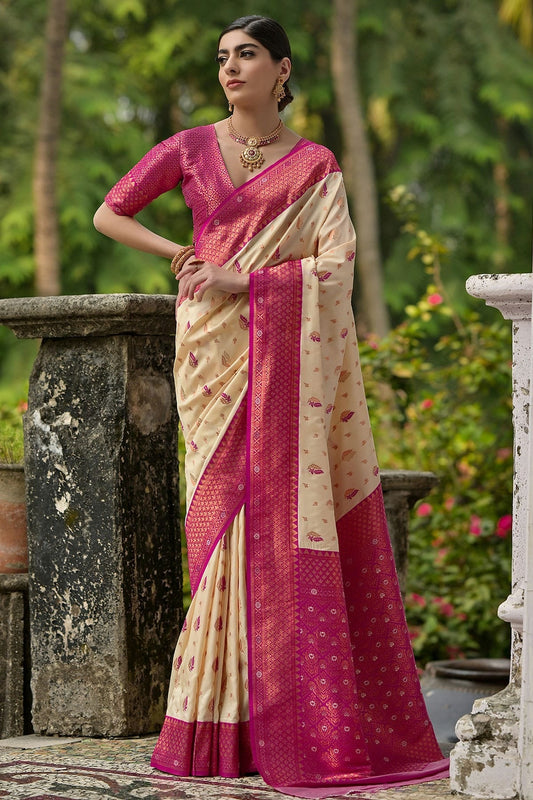 Cream Woven Banarasi Silk Saree NCSD12610171